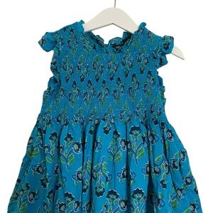 French Connection Smocked Floral Color Block Print Boho Dress Girls 7/8